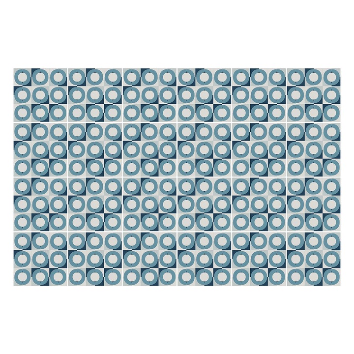 Csempe matrica, Wallfluent, Kockás körök, Kék, 10x10 cm, 24 darab, Dekorációs, 010140070180000283018