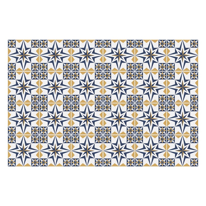 Öntapadós csempe matrica, Wallfluent, Szimmetrikus csillagok és rombuszok, Sárga, 15x15 cm, 24 darab, Dekorációs, 010140070240000282940