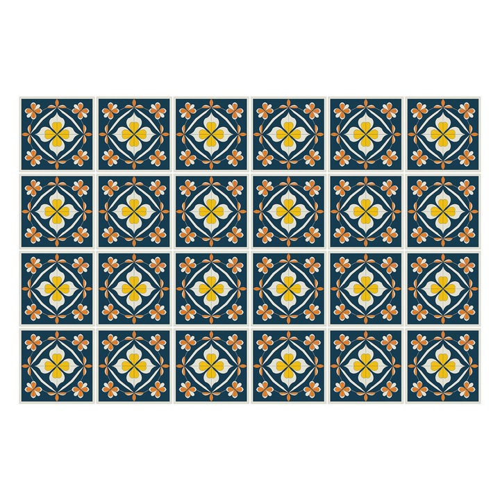 Autocolante gresie, Wallfluent, Placi expresive, Galben, 10x10 cm, 24 bucati, Decorative, 010140070180000283094