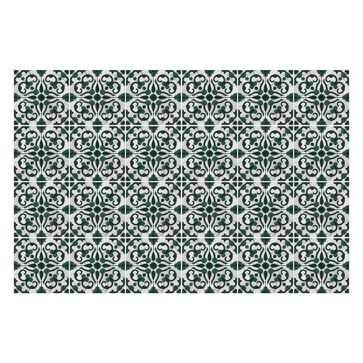 Matrica szett falra vagy csempére, Wallfluent, Virágos motívum a háttérben, Zöld, 10x10 cm, 24 darab, Dekorációs, 010140070180000282918