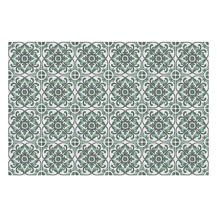 Matrica szett falra vagy csempére, Wallfluent, Elegáns virágmotívumok, Zöld, 15x15 cm, 24 darab, Dekorációs, 010140070240000282921
