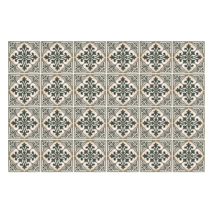 Csempe matrica, Wallfluent, Virágos csempe, Zöld, 10x10 cm, 24 darab, Dekorációs, 010140070180000283079