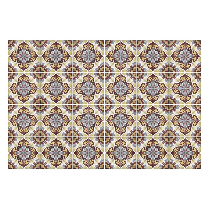 Öntapadós csempe matrica, Wallfluent, Virág motívum díszekkel, Bordó, 15x15 cm, 24 darab, Dekorációs, 010140070240000283026