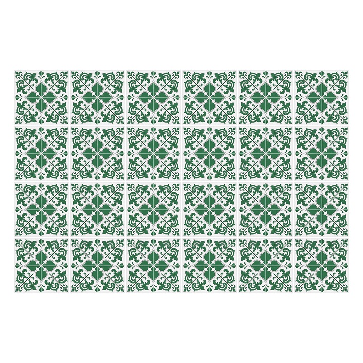 Autocolante pentru gresie, Wallfluent, Placi frumos decorate, Verde, 10x10 cm, 24 bucati, Decorative, 010140070180000283058