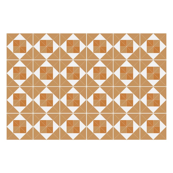 Autocolante pentru gresie, Wallfluent, Geometria patratelor si romburilor, Maro, 10x10 cm, 24 bucati, Decorative, 010140070180000283098