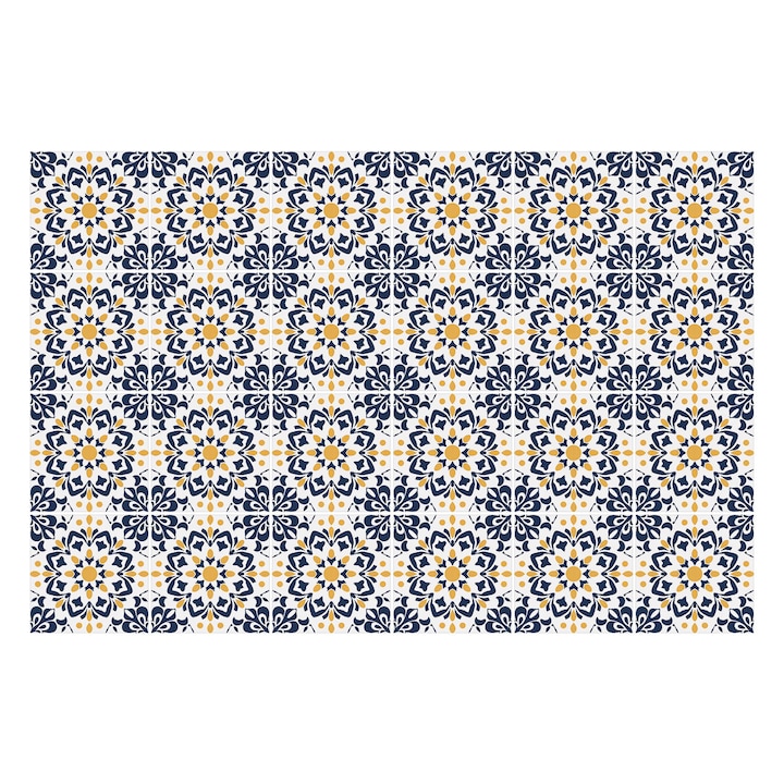 Öntapadós csempe matrica, Wallfluent, Gyönyörűen díszített csempe, Kék, 10x10 cm, 24 darab, Dekorációs, 010140070180000283136