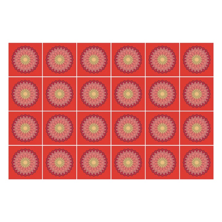 Öntapadós csempe matrica, Wallfluent, Virágmintás, Piros, 20x20 cm, 24 darab, Dekorációs, 010140070290000283008