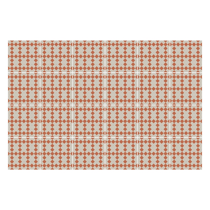 Öntapadós csempe matrica, Wallfluent, Geometriai rombuszok egy rácsban, Piros, 15x15 cm, 24 darab, Dekorációs, 010140070240000282985