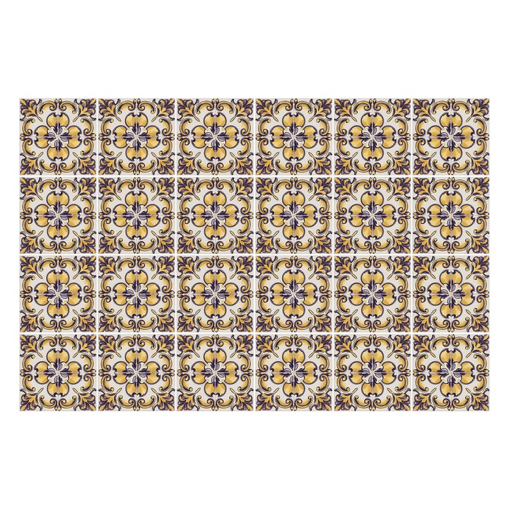 Csempe matrica, Wallfluent, Rendszeres díszítések, Sárga, 15x15 cm, 24 darab, Dekorációs, 010140070240000283177