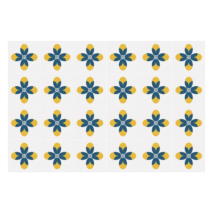 Csempe matrica, Wallfluent, Érdekesen díszített csempe, Sárga, 15x15 cm, 24 darab, Dekorációs, 010140070240000283128