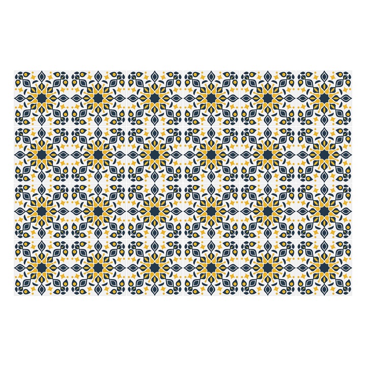 Matrica szett falra vagy csempére, Wallfluent, Növényi motívumok az elrendezésben, Sárga, 15x15 cm, 24 darab, Dekorációs, 010140070240000283135