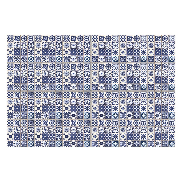Öntapadós csempe matrica, Wallfluent, Hagyományos mintás csempe, Kék, 15x15 cm, 24 darab, Dekorációs, 010140070240000283208
