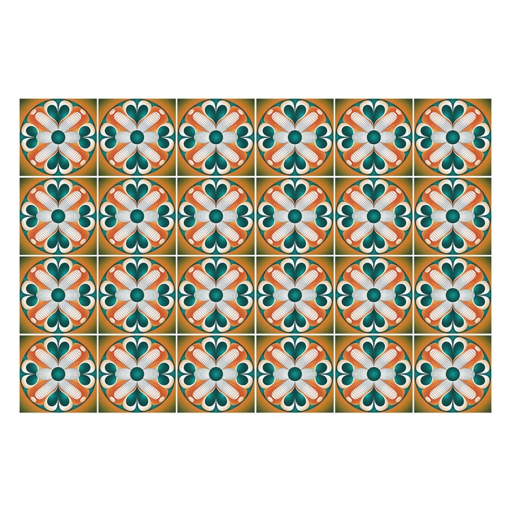 Öntapadós csempe matrica, Wallfluent, Színes csempe minta, Zöld, 15x15 cm, 24 darab, Dekorációs, 010140070240000283167