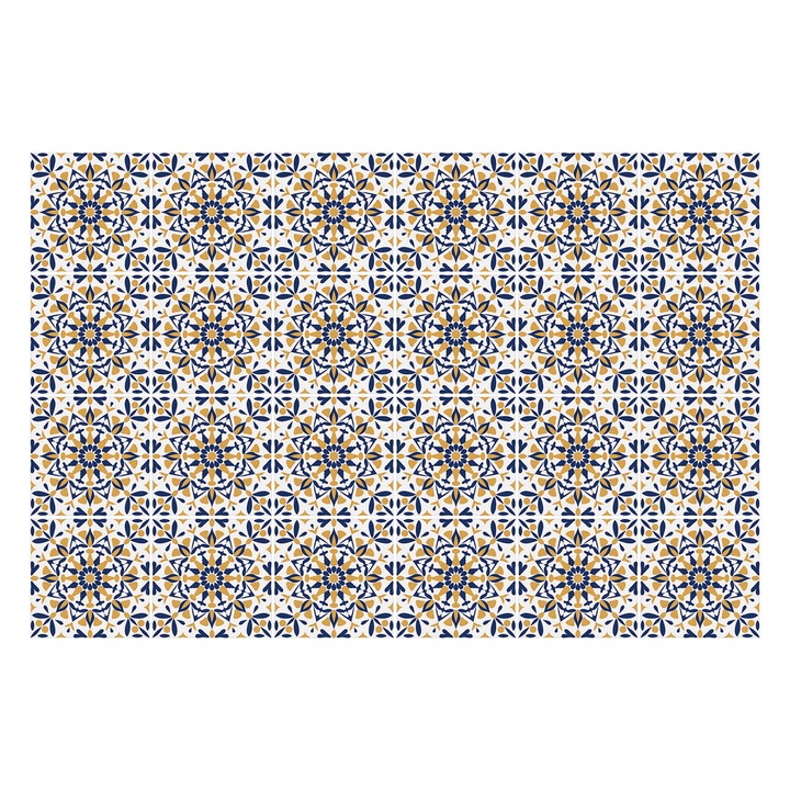 Autocolante pentru gresie, Wallfluent, Placi decorate cu detalii, Albastru, 15x15 cm, 24 bucati, Decorative, 010140070240000283134
