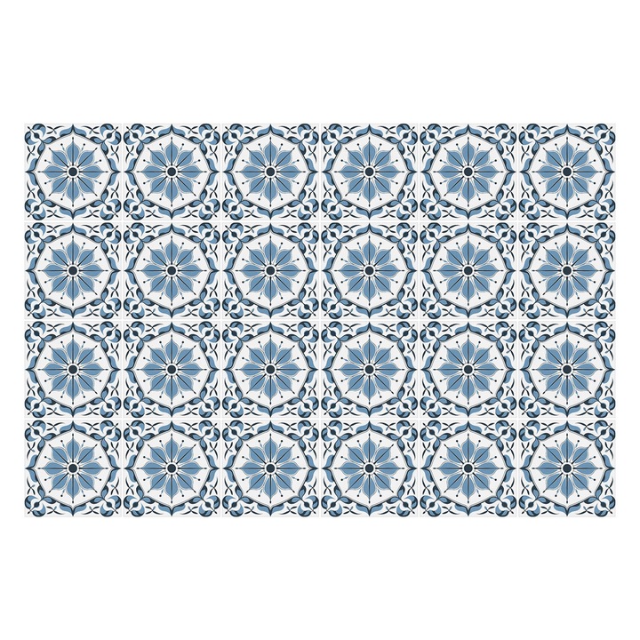 Csempe matrica, Wallfluent, Kék csempe minta, Kék, 10x10 cm, 24 darab, Dekorációs, 010140070180000283113