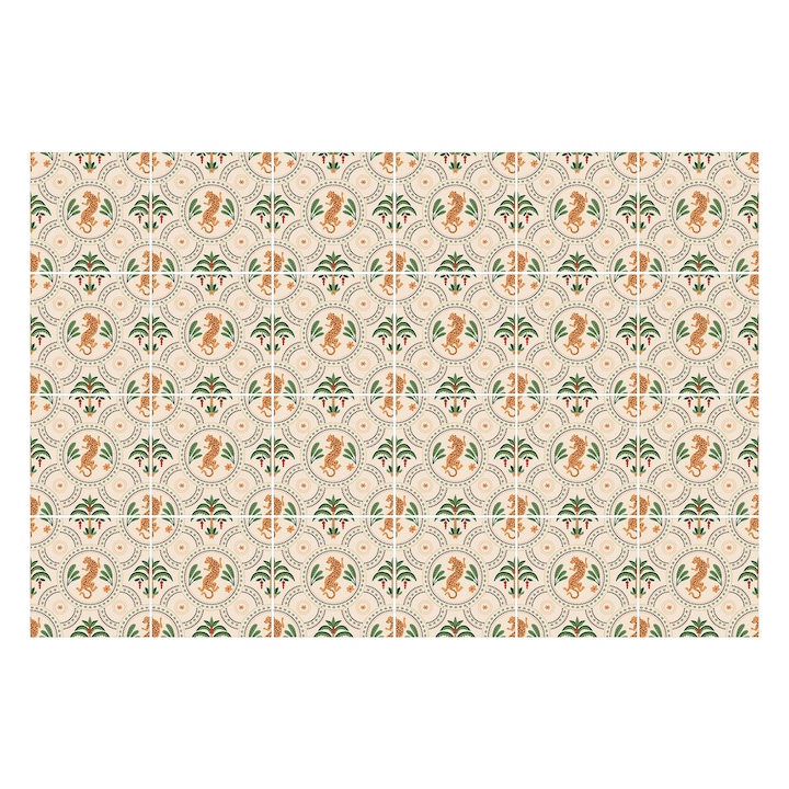 Öntapadós csempe matrica, Wallfluent, Egzotikus növény- és állatvilág, Krémszín, 10x10 cm, 24 darab, Dekorációs, 010140070180000283286