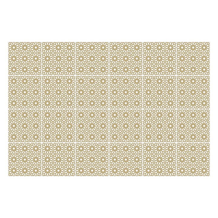 Autocolante gresie si faianta, Wallfluent, Motiv floral intr-o plasa, Bej, 20x20 cm, 24 bucati, Decorative, 010140070290000283233