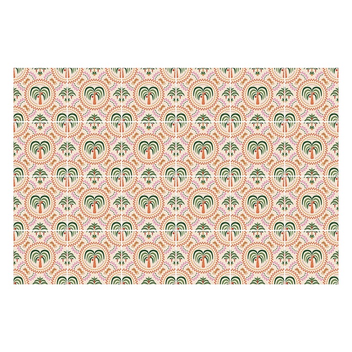 Matrica szett falra vagy csempére, Wallfluent, Egzotikus tenyér motívum, Zöld, 15x15 cm, 24 darab, Dekorációs, 010140070240000283282