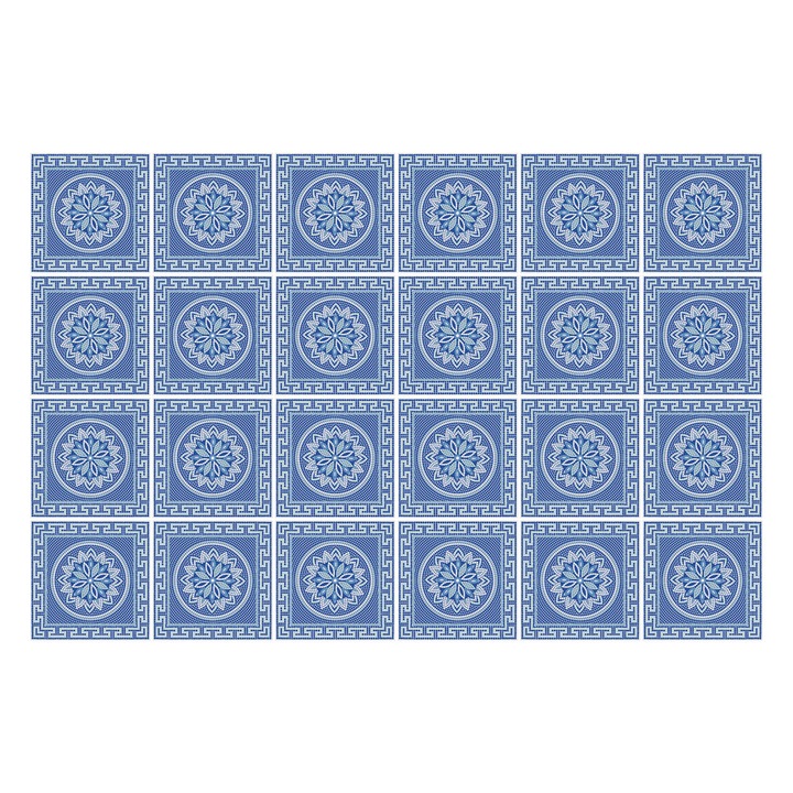 Autocolante gresie si faianta, Wallfluent, Motiv floral intr-o plasa, Albastru, 20x20 cm, 24 bucati, Decorative, 010140070290000283288