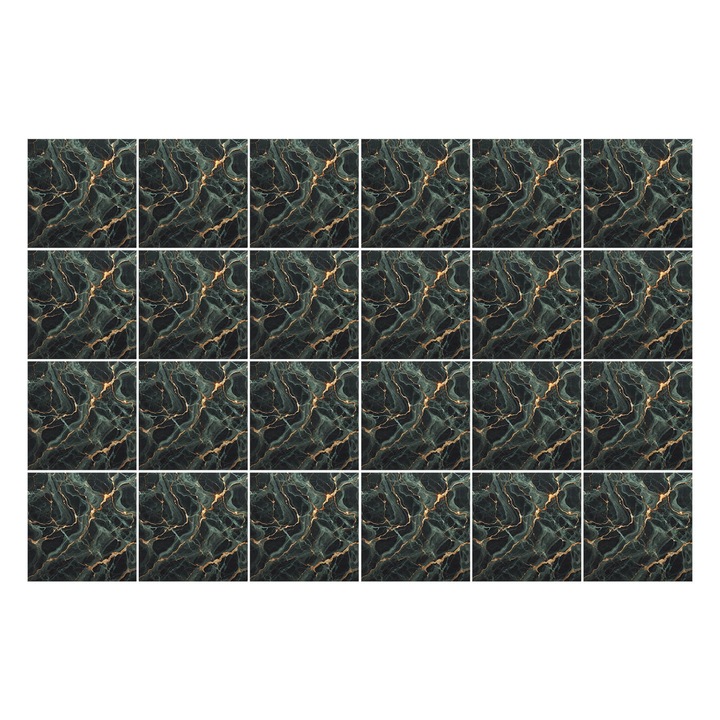 Autocolante gresie si faianta, Wallfluent, Venatura abstracta de marmura, Negru, 10x10 cm, 24 bucati, Decorative, 010140070180000283279