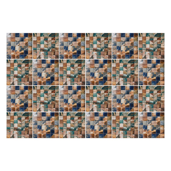 Csempe matrica, Wallfluent, Mozaik geometrikus négyzetekkel, Barna, 15x15 cm, 24 darab, Dekorációs, 010140070240000283418