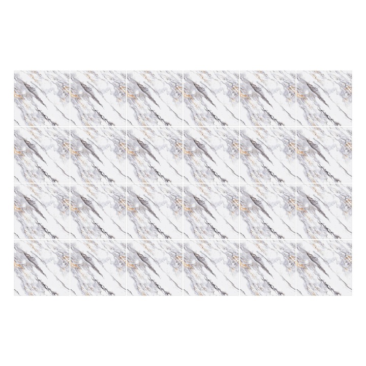 Autocolante gresie, Wallfluent, Unde abstracte in miscare, Alb, 10x10 cm, 24 bucati, Decorative, 010140070180000283289