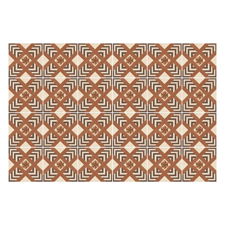 Autocolante pentru gresie, Wallfluent, Romburi geometrice cu rame, Maro, 15x15 cm, 24 bucati, Decorative, 010140070240000283291
