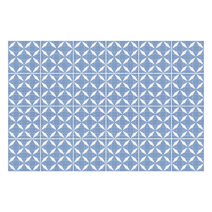 Öntapadós csempe matrica, Wallfluent, Geometriai gyémántok egy rácsban, Kék, 15x15 cm, 24 darab, Dekorációs, 010140070240000283301