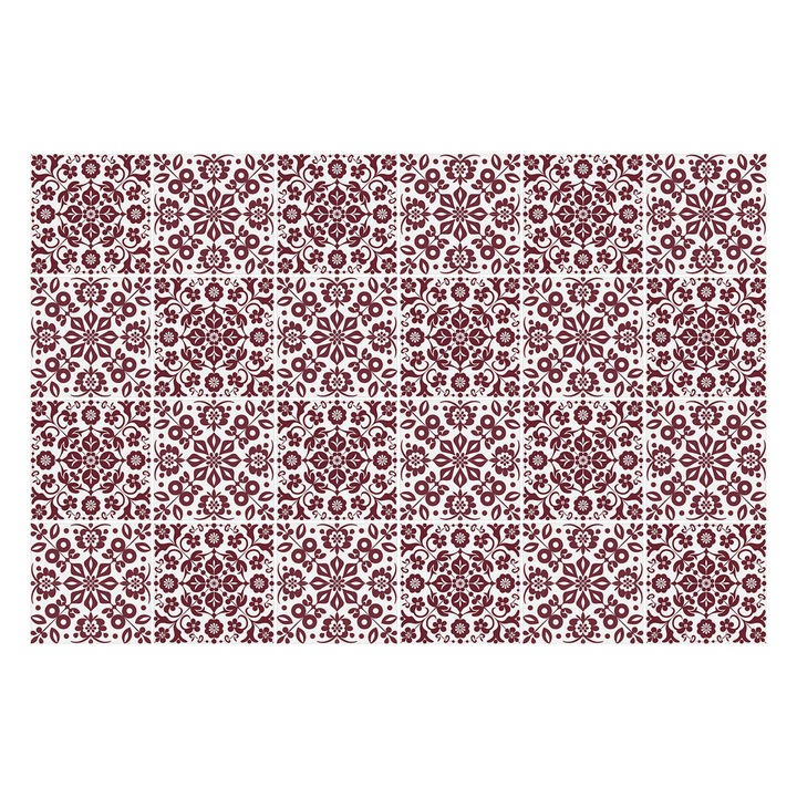 Autocolante gresie si faianta, Wallfluent, Model inspirat din folclor, Visiniu multicolor, 20x20 cm, 24 bucati, Decorative, 010140070290000283437