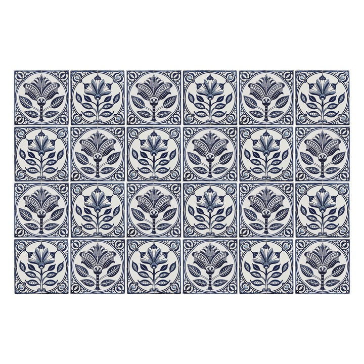 Öntapadós csempe matrica, Wallfluent, Virágos elemek, Kék, 10x10 cm, 24 darab, Dekorációs, 010140070180000283441