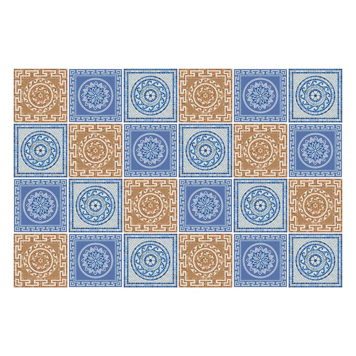 Öntapadós csempe matrica, Wallfluent, Antik csempék elrendezése, Kék, 15x15 cm, 24 darab, Dekorációs, 010140070240000283462