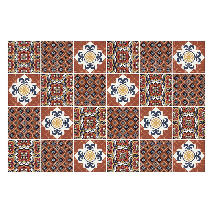 Autocolante pentru gresie, Wallfluent, Motive ceramice orientale, Maro, 20x20 cm, 24 bucati, Decorative, 010140070290000283481