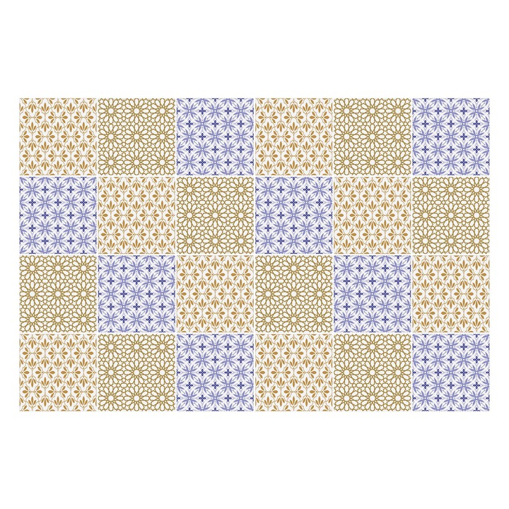 Matrica szett falra vagy csempére, Wallfluent, Kis virág díszek, Sárga, 15x15 cm, 24 darab, Dekorációs, 010140070240000283485
