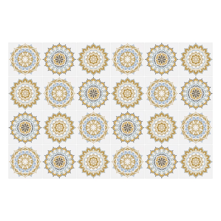 Csempe matrica, Wallfluent, Különböző virágos mandalák, Bézs, 15x15 cm, 24 darab, Dekorációs, 010140070240000283490