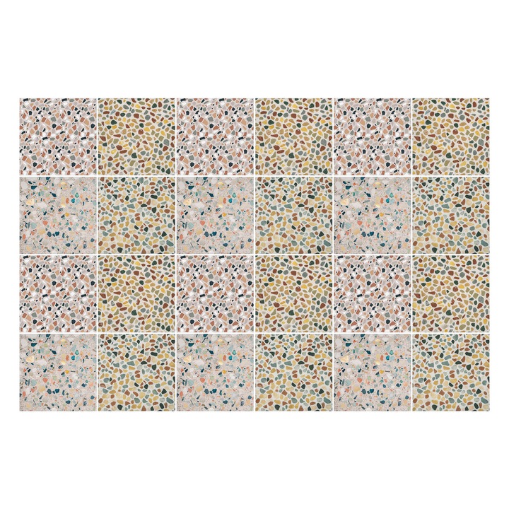 Autocolante gresie si faianta, Wallfluent, Pietre naturale intr-un mozaic, Bej, 10x10 cm, 24 bucati, Decorative, 010140070180000283578
