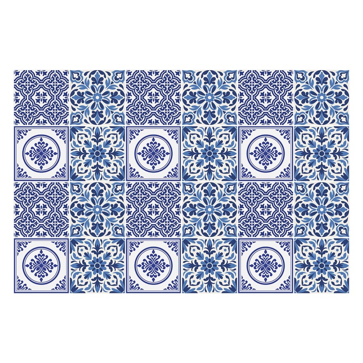 Csempe matrica, Wallfluent, Hagyományos dekorációs csempe, Kék, 15x15 cm, 24 darab, Dekorációs, 010140070240000283568