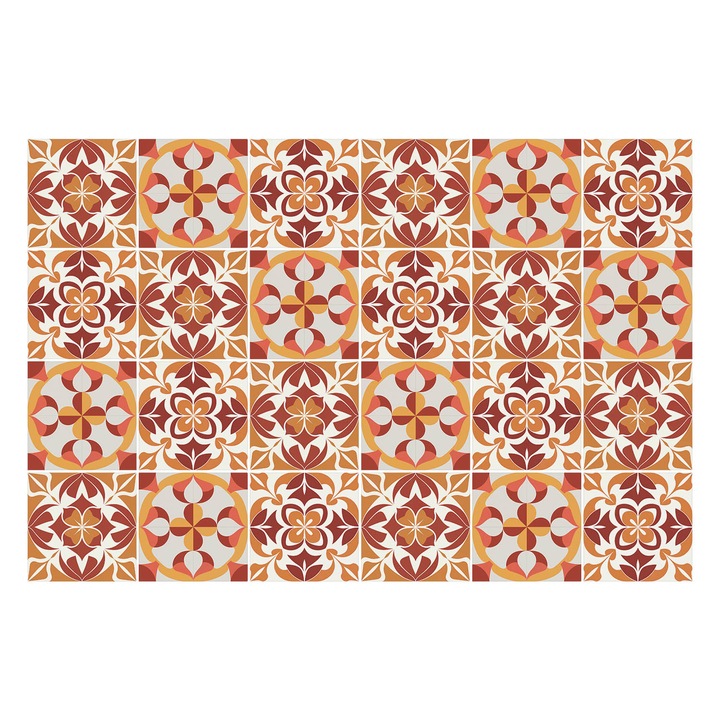 Autocolante gresie si faianta, Wallfluent, Frumos mozaic cu model, Rosu, 10x10 cm, 24 bucati, Decorative, 010140070180000283503