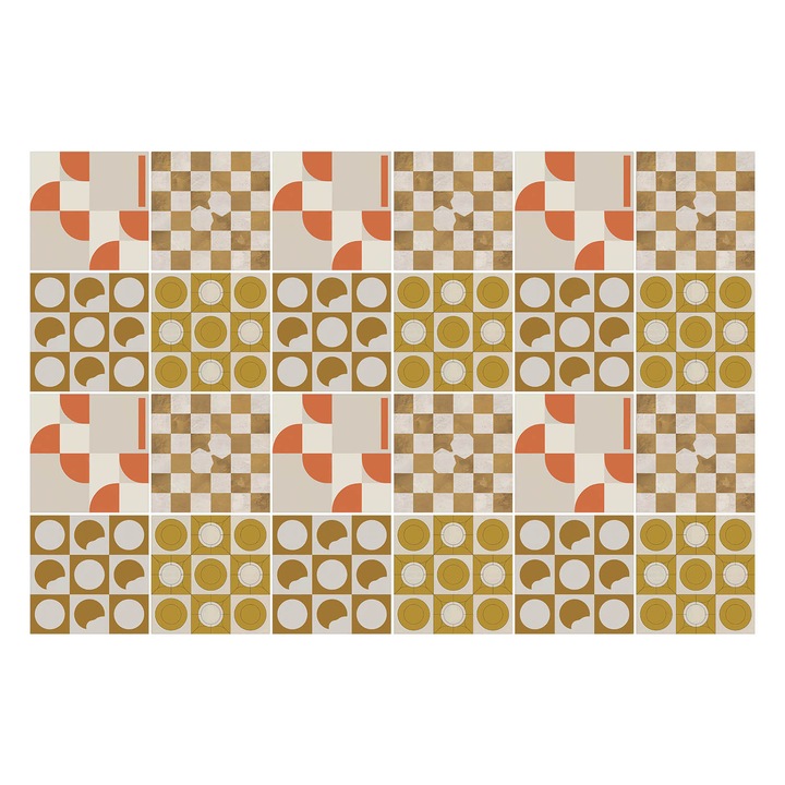 Csempe matrica, Wallfluent, Geometriai formák és figurák, Barna, 15x15 cm, 24 darab, Dekorációs, 010140070240000283514