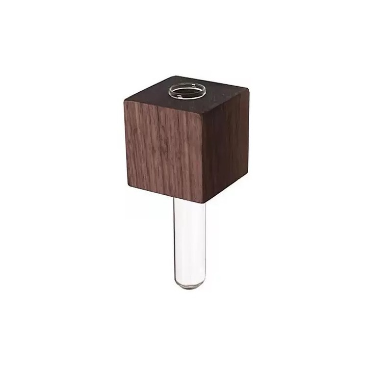 Magnet de frigider din lemn realizat manual, DIY, cu tub pentru flori proaspete si aranjamente, decor natural pentru bucatarie, idee de cadou pentru mutarea intr-o casa noua, set de 4, 10x3x3cm, maro