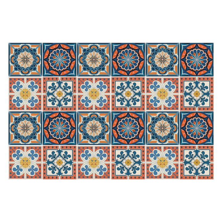 Öntapadós csempe matrica, Wallfluent, Marokkói mozaik, Kék, 15x15 cm, 24 darab, Dekorációs, 010140070240000283519