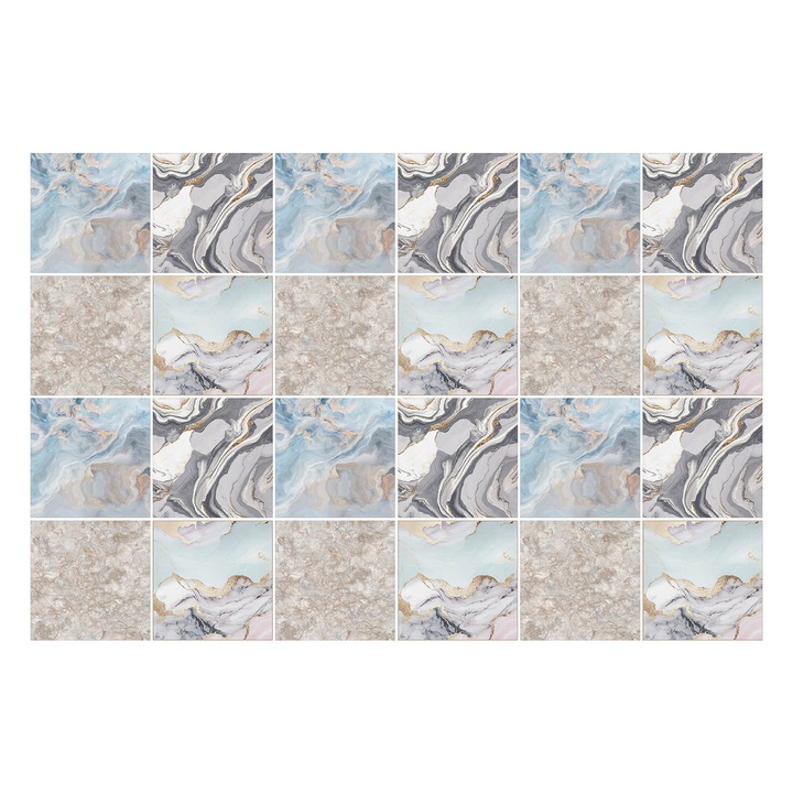 Autocolante pentru gresie, Wallfluent, Fundal abstract din marmura, Gri, 10x10 cm, 24 bucati, Decorative, 010140070180000283622