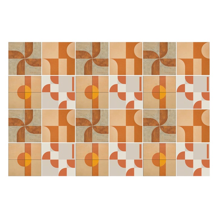 Öntapadós csempe matrica, Wallfluent, Absztrakt geometriai formák, Narancssárga, 10x10 cm, 24 darab, Dekorációs, 010140070180000283516
