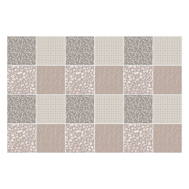 Autocolante pentru gresie, Wallfluent, Geometrie cu pietre, Bej, 10x10 cm, 24 bucati, Decorative, 010140070180000283643