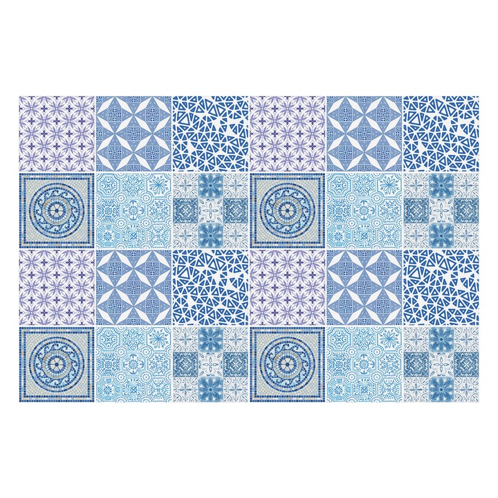 Öntapadós csempe matrica, Wallfluent, Csempe Spanyolországból, Kék, 15x15 cm, 24 darab, Dekorációs, 010140070240000283705