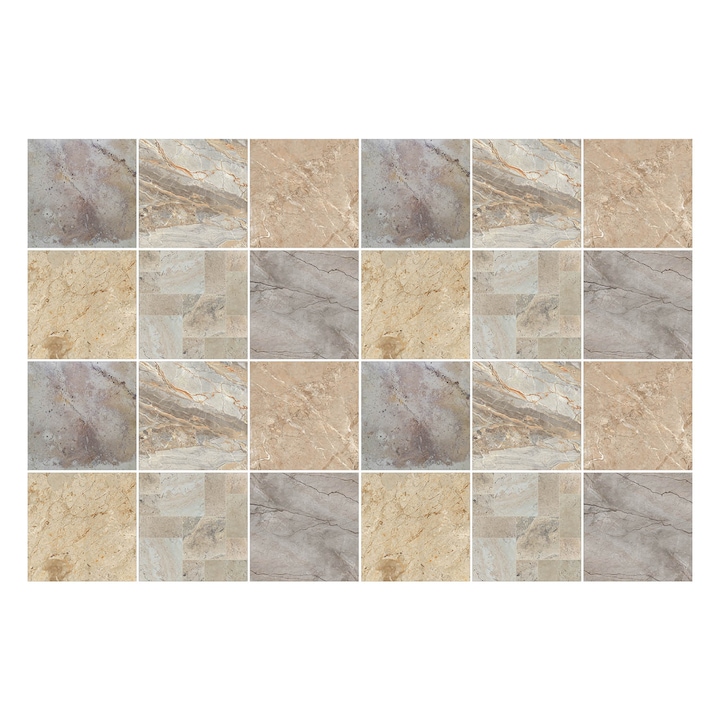 Matrica szett falra vagy csempére, Wallfluent, Kő mozaik, Bézs, 20x20 cm, 24 darab, Dekorációs, 010140070290000283701