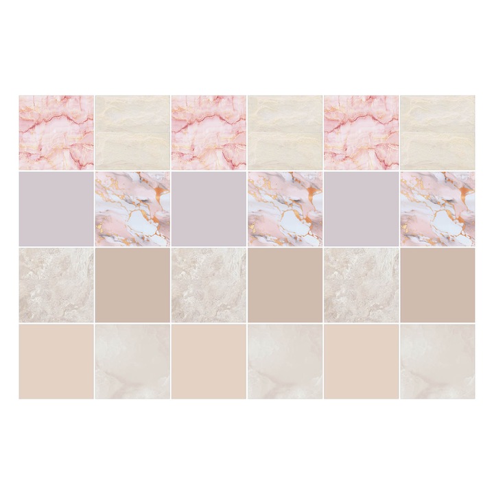 Autocolante gresie si faianta, Wallfluent, Motive elegante din marmura, Cremos, 15x15 cm, 24 bucati, Decorative, 010140070240000283716