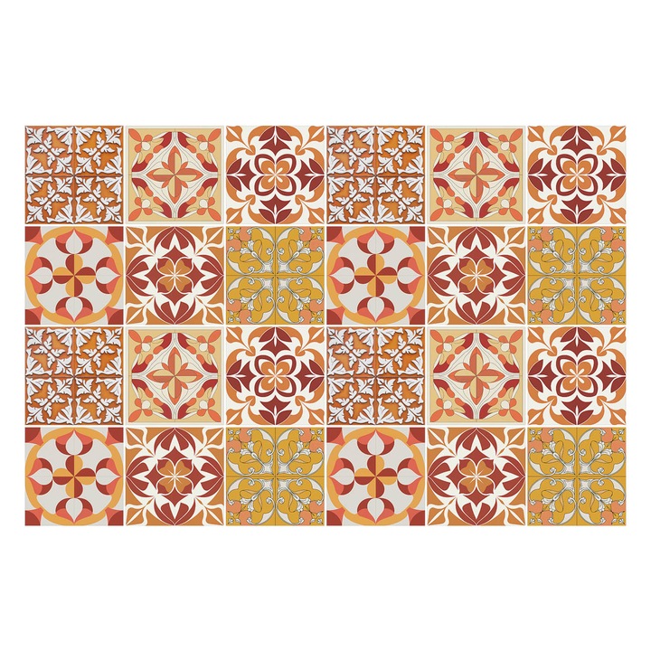 Autocolante gresie si faianta, Wallfluent, Motive florale in mozaic, Rosu, 10x10 cm, 24 bucati, Decorative, 010140070180000283656