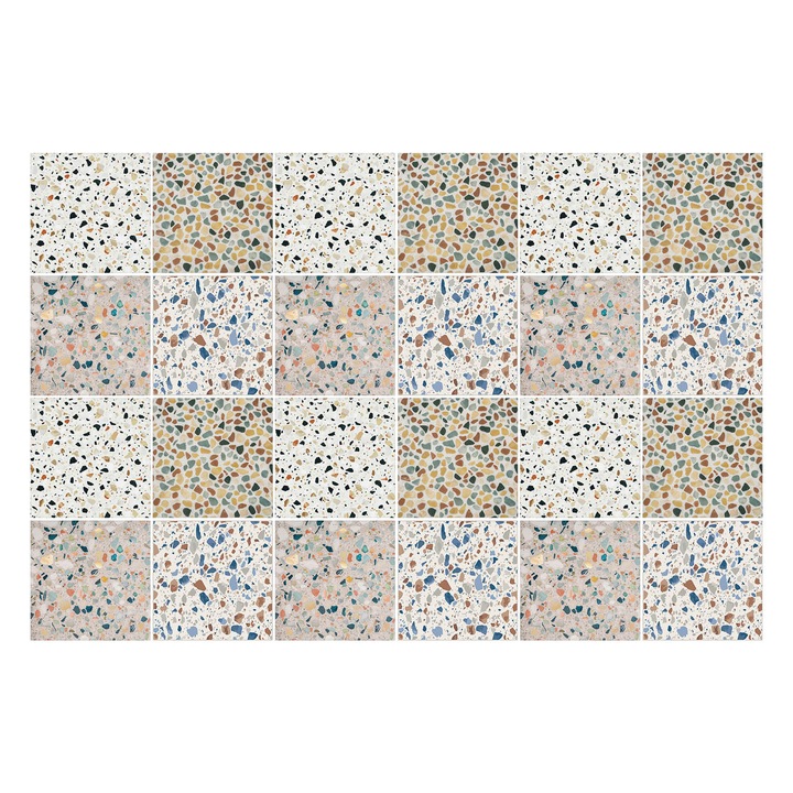 Autocolante gresie si faianta, Wallfluent, Efect de mozaic de piatra, Bej, 10x10 cm, 24 bucati, Decorative, 010140070180000283584