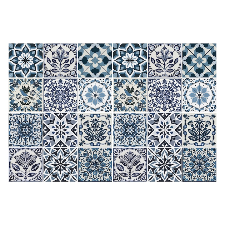 Autocolante gresie, Wallfluent, Motive naturale in placi, Albastru, 20x20 cm, 24 bucati, Decorative, 010140070290000283783