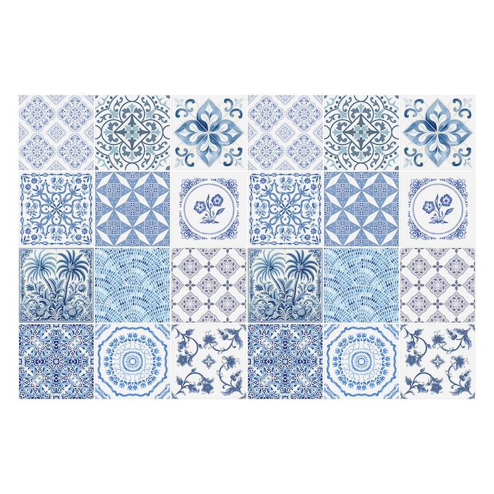 Csempe matrica, Wallfluent, Kerámia csempe motívum, Kék, 15x15 cm, 24 darab, Dekorációs, 010140070240000283805